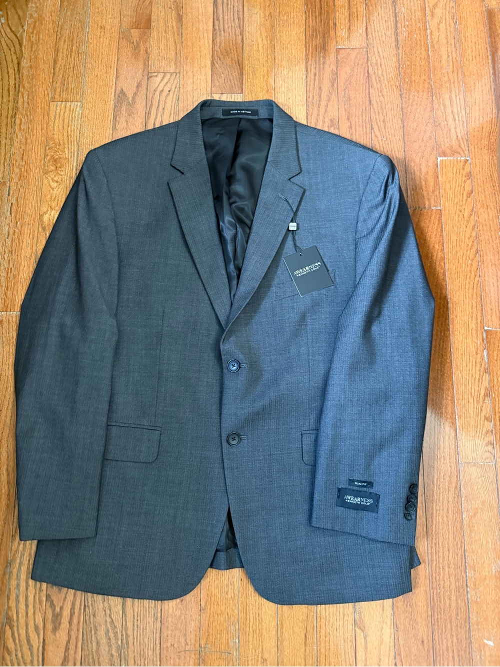 Awearness Kenneth Cole Men’s Blazer 44S NWT Slim Fit Grey Wool Blend $460 Retail